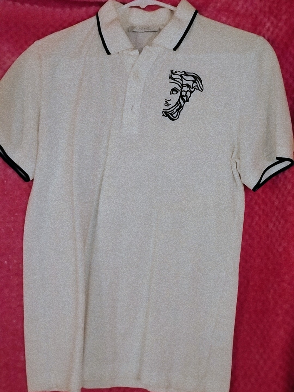 Versace ( Jr ) White Button Down with Black Trim and Medusa Outline
